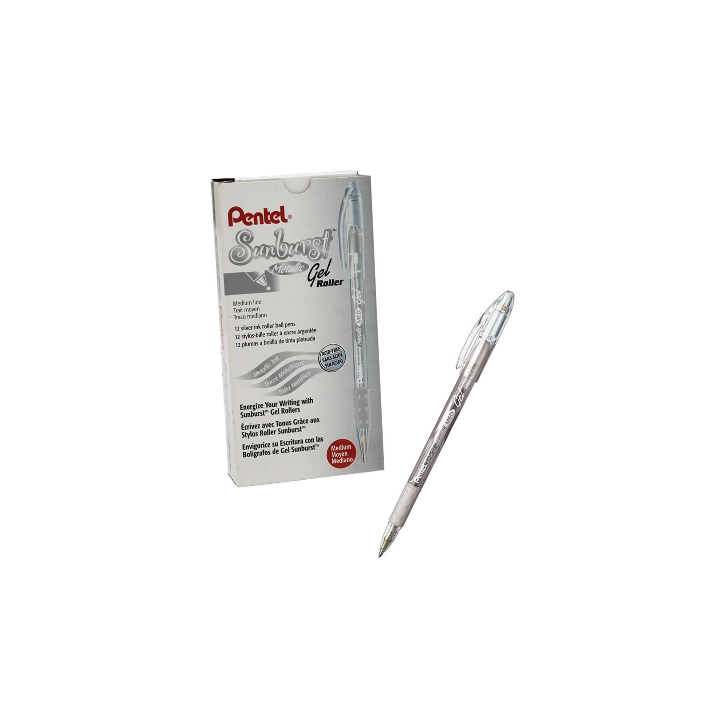 Pentel® Sunburst™ Metallic Pen, Silver, Pack of 12