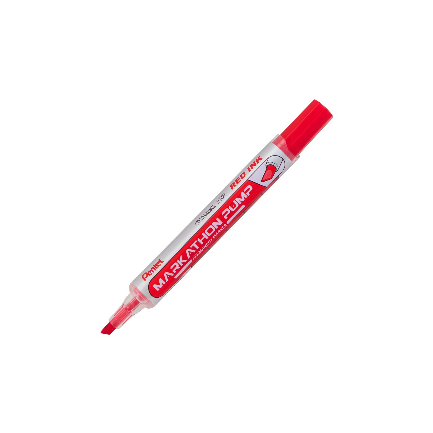 Pentel® Markathon Pump Permanent Marker, Chisel Tip, Red Ink, 1 Dozen