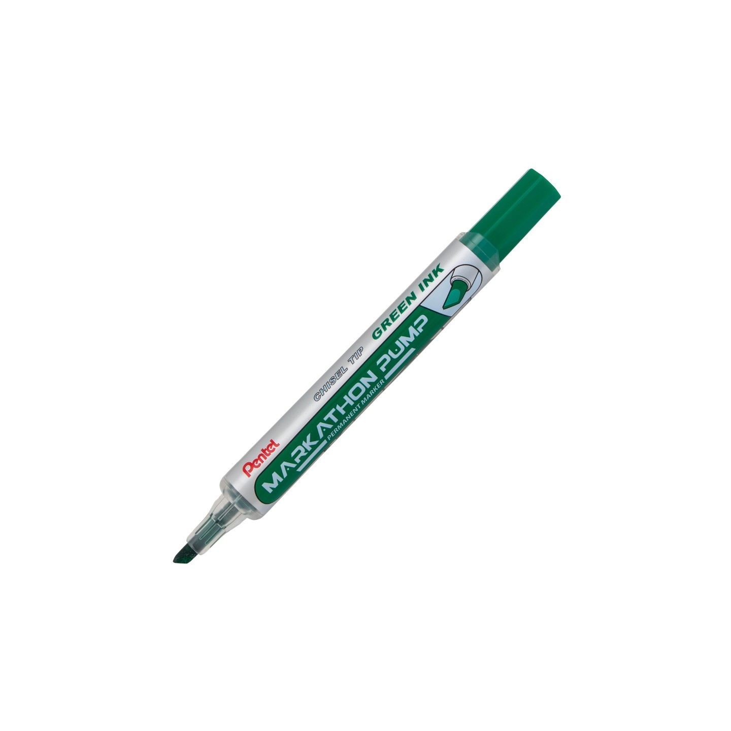 Pentel® Markathon Pump Permanent Marker, Chisel Tip, Green Ink, 1 Dozen