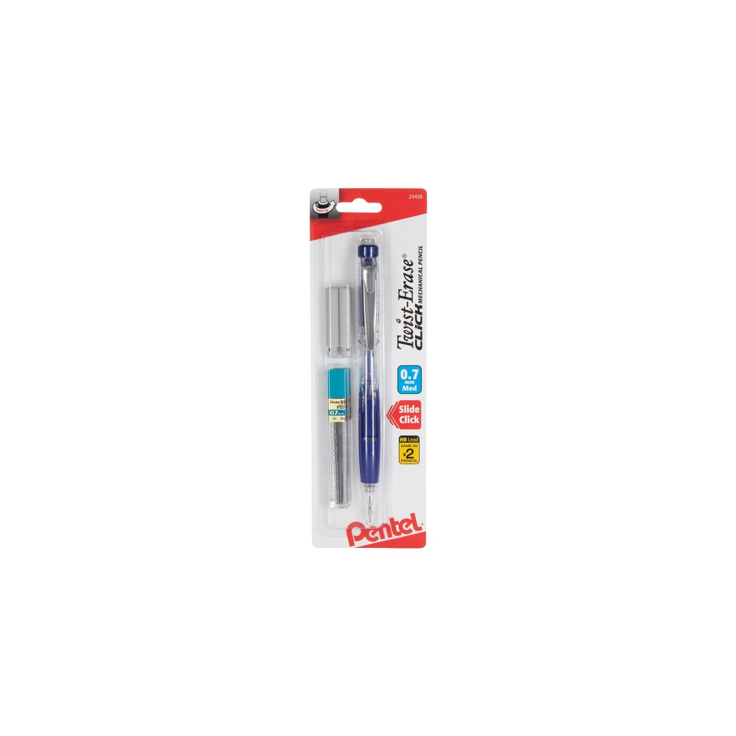 Pentel® Twist-Erase Click Mechanical Pencil (0.7mm) Clear Barrel, 1-Pack with Lead & 2 Erasers