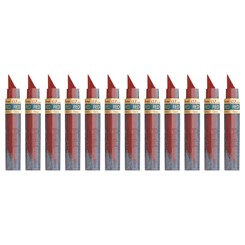 Pentel® HB Super Hi-Polymer Leads, 0.7mm, Red, 12 Per Tube, 12 Tubes
