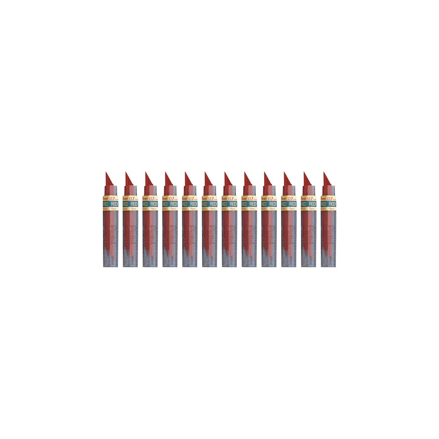 Pentel® HB Super Hi-Polymer Leads, 0.7mm, Red, 12 Per Tube, 12 Tubes