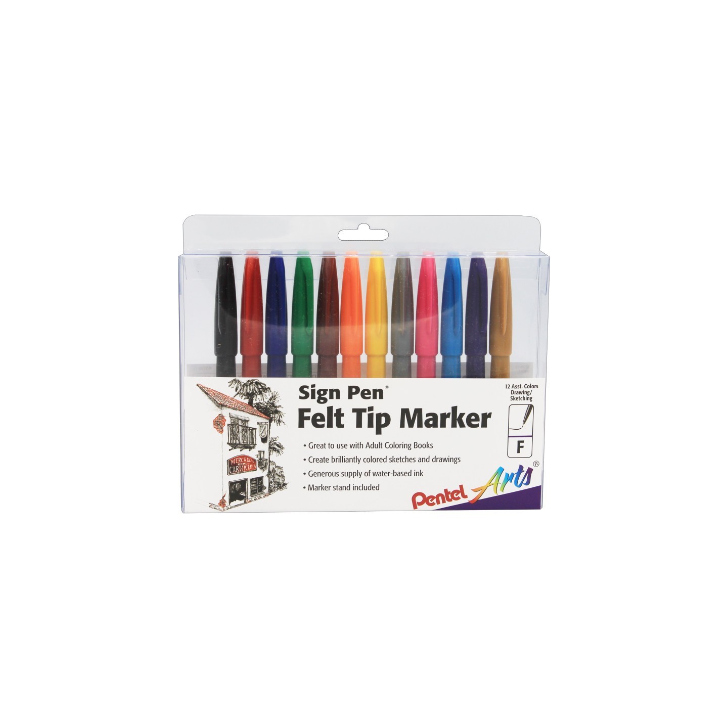 Pentel® Sign Pen®, Fine Point Color Markers, Assorted, Pack of 12