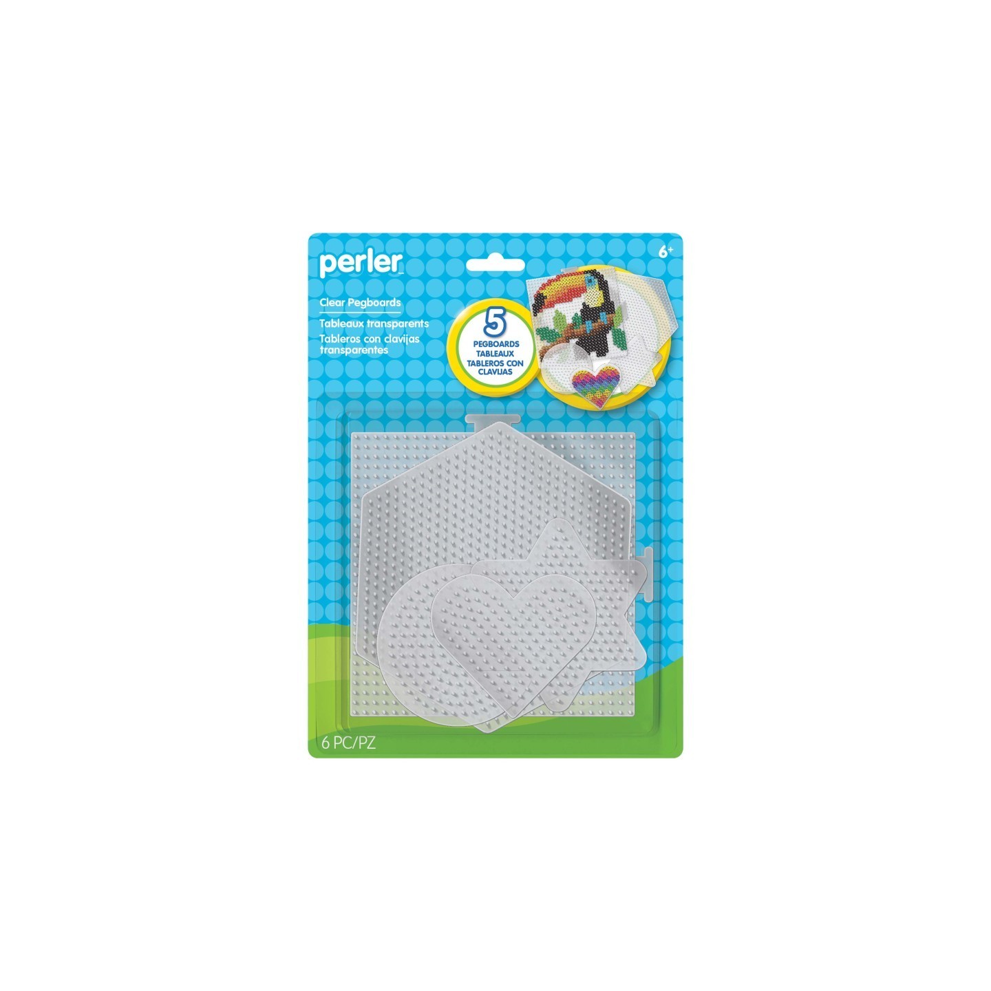 Perler™ Small & Large Basic Shapes Clear Pegboards, Pack of 5