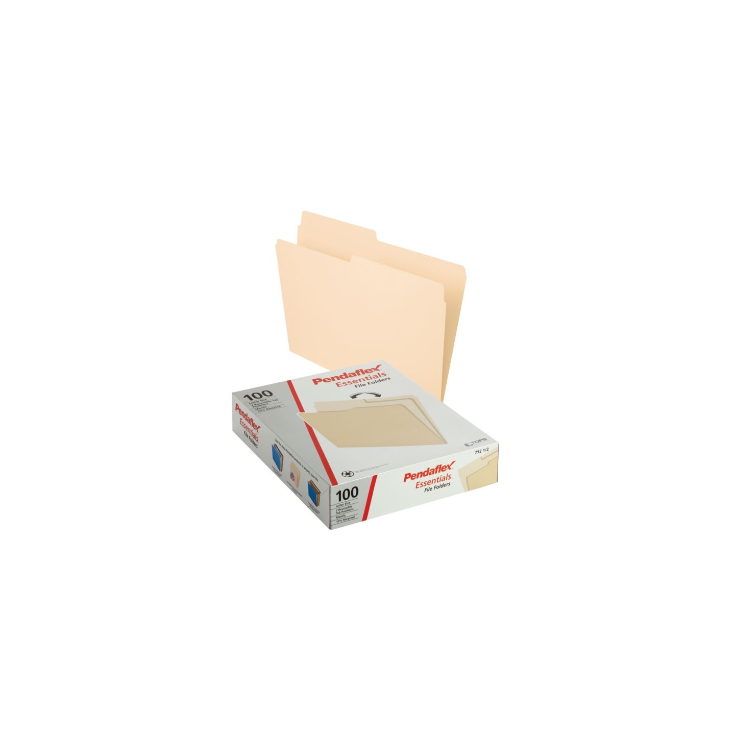 Pendaflex® File Folders, Letter Size, Manila, 1/2 Cut, Box of 100