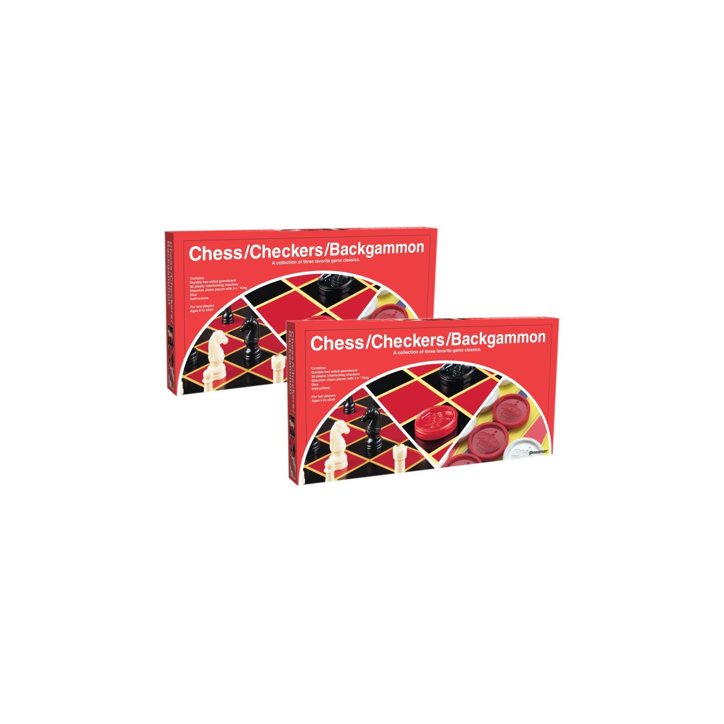 Pressman Chess/Checkers/Backgammon Board Game, Pack of 2