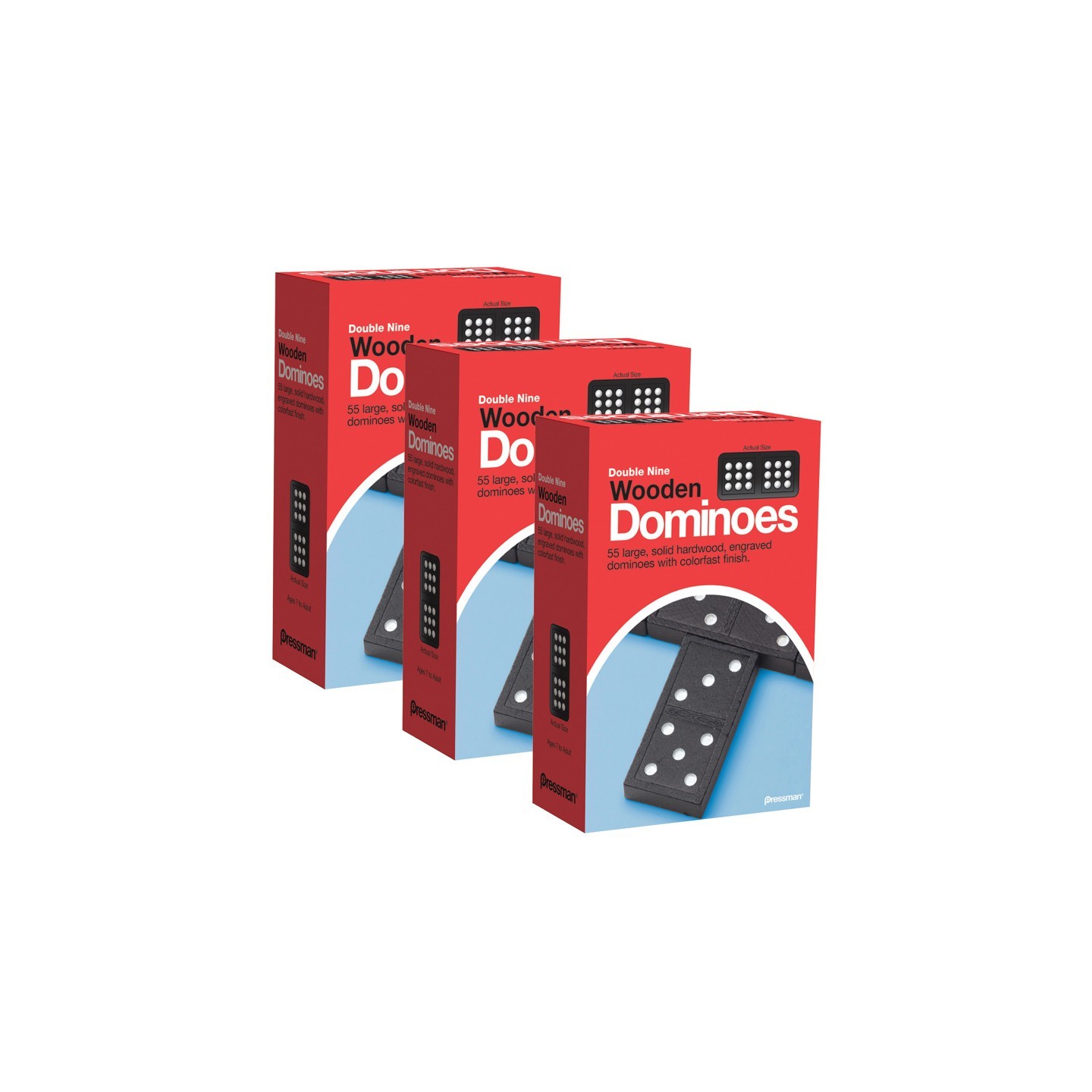 Pressman Double Nine Wooden Dominoes Game, 3 Packs