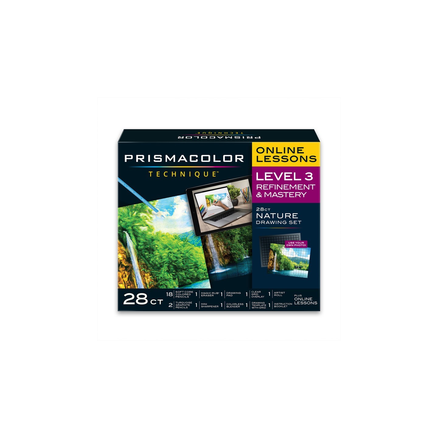 Prismacolor® Technique, Art Supplies and Digital Art Lessons, Nature Drawing Set, Level 3, Waterfall Landscape Drawing, 28 Count