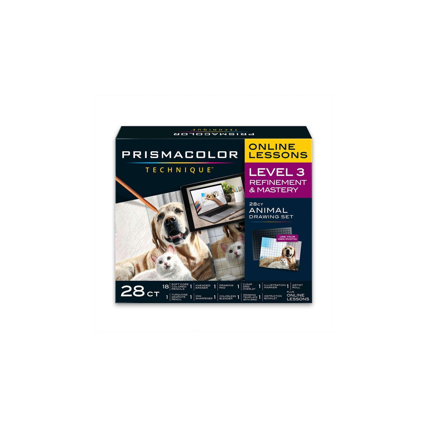 Prismacolor® Technique, Art Supplies and Digital Art Lessons, Animal Drawings Set, Level 3, Dog, Cat & Pet Lesson, 28 Count
