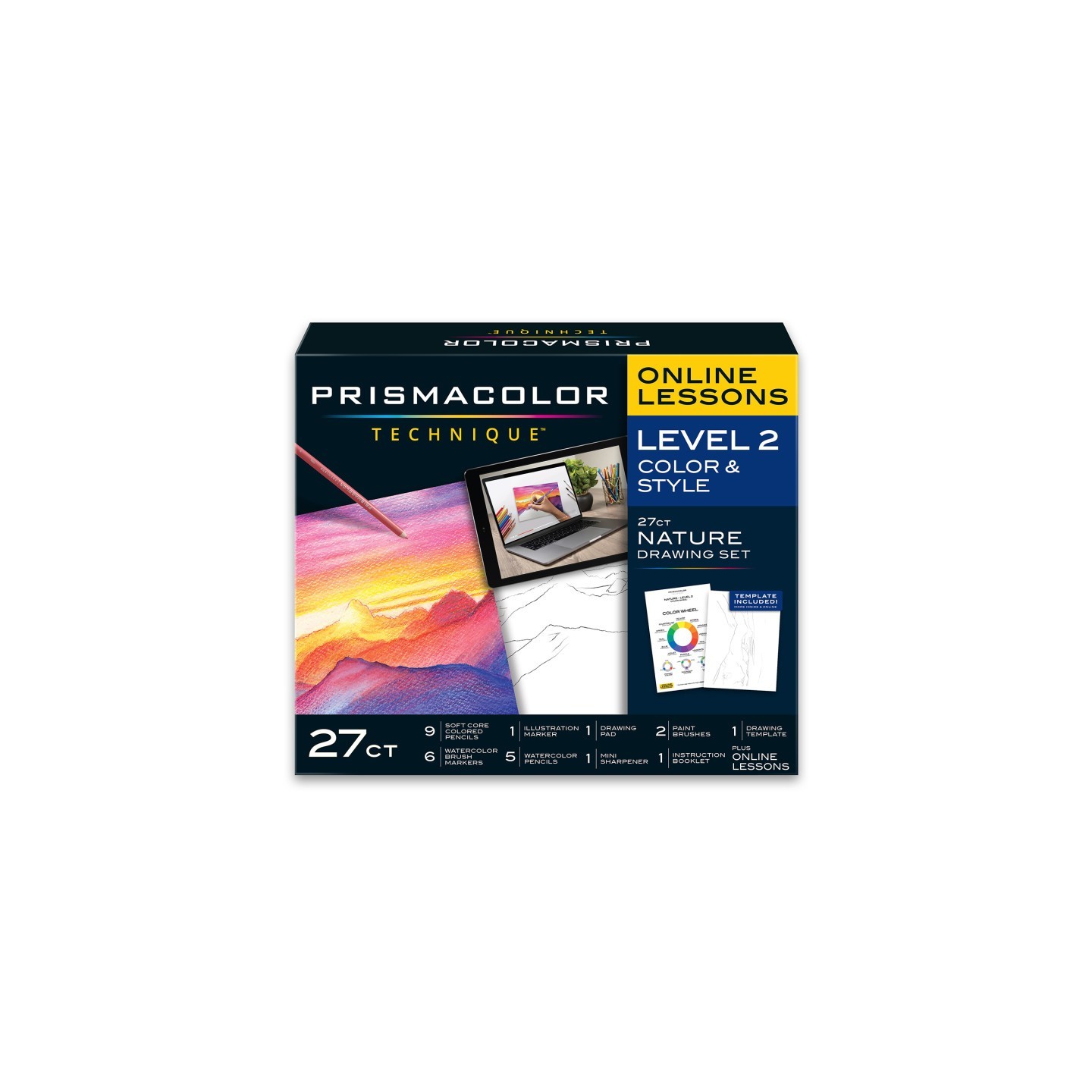 Prismacolor® Technique, Art Supplies and Digital Art Lessons, Nature Drawing Set, Level 2, Sunset Landscape Drawing, 27 Count