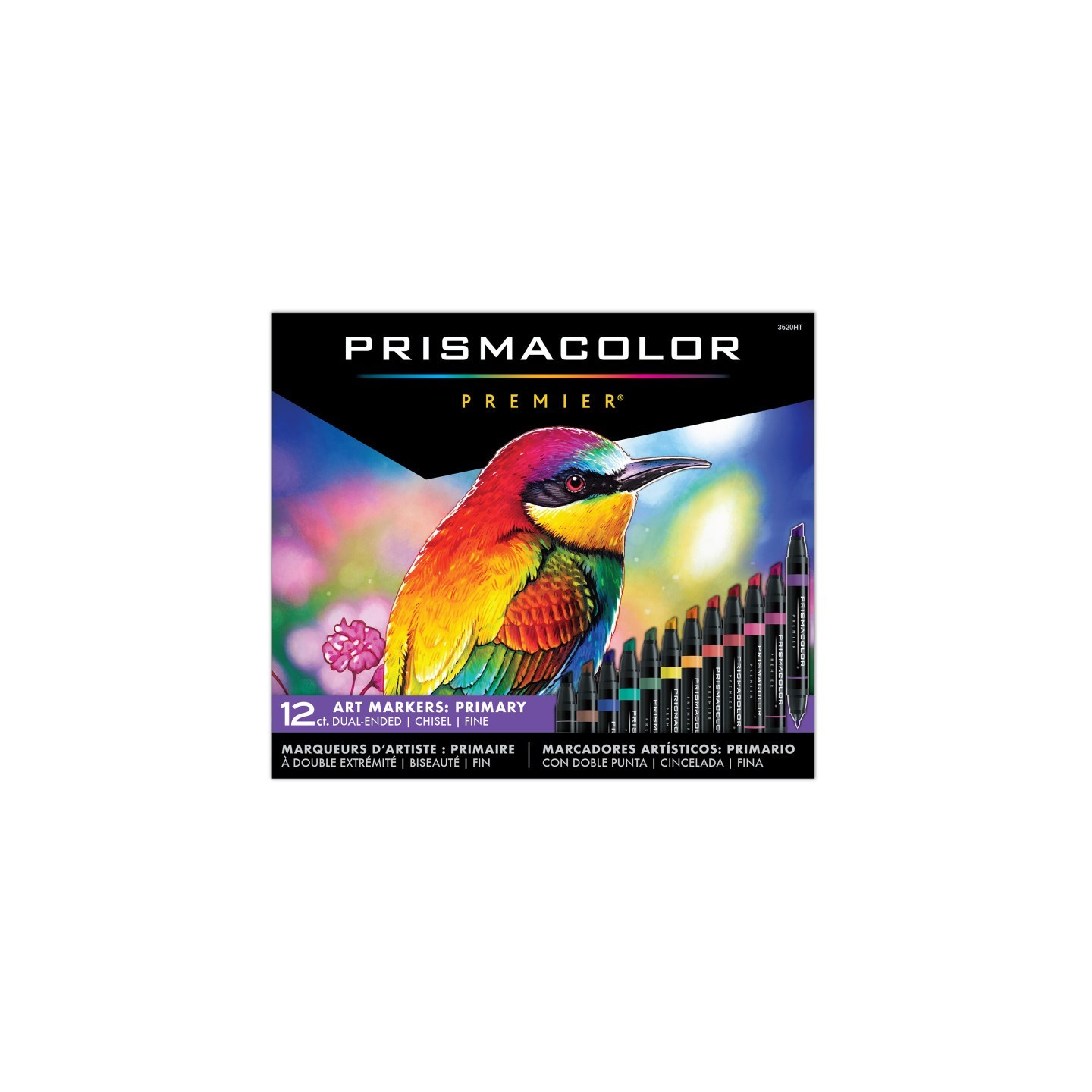 Prismacolor® Premier® Dual-Ended Art Markers, Chisel Tip & Fine Tip, Primary Colors, 12 Count