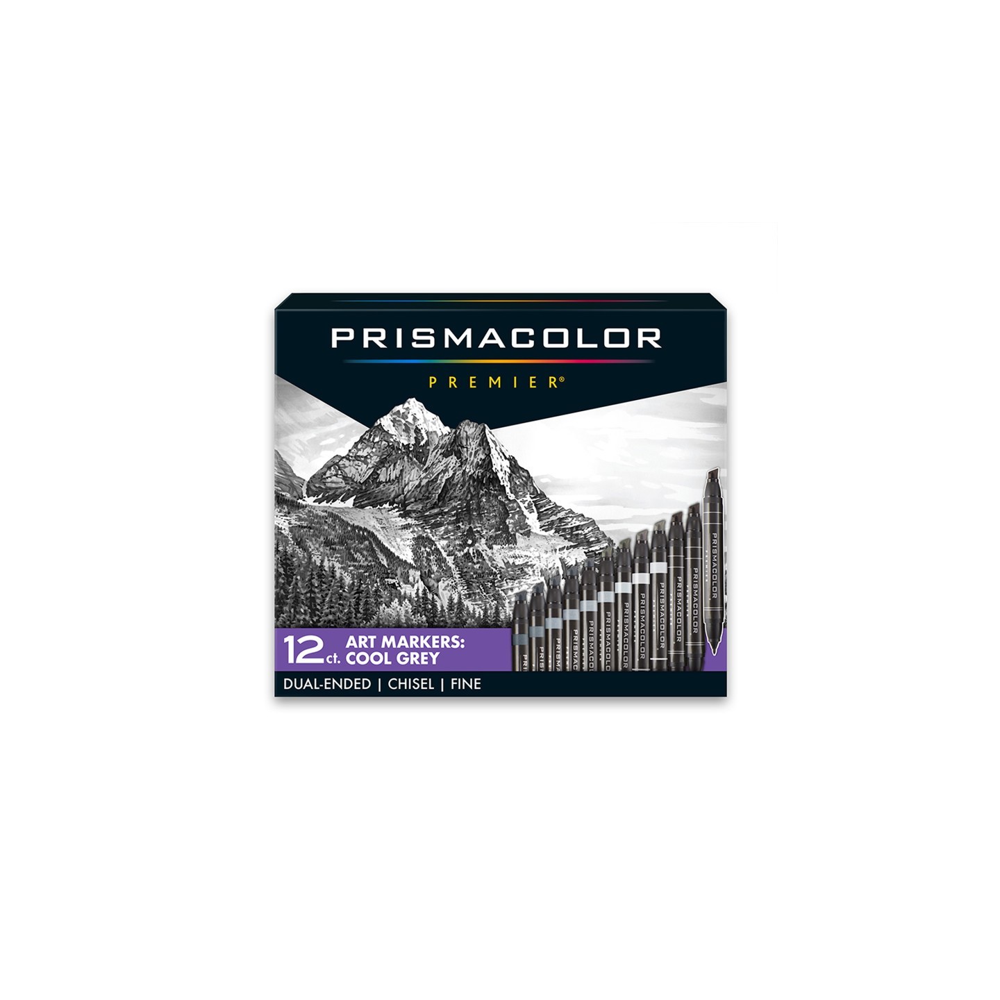 Prismacolor® Premier® Dual-Ended Art Markers, Chisel Tip and Fine Tip, Cool Grey Colors, 12 Count