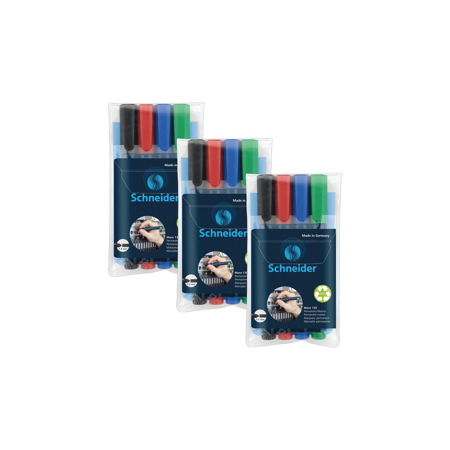 Schneider® Maxx 130 Permanent Markers, Assorted Colors, 4 Per Pack, 3 Packs