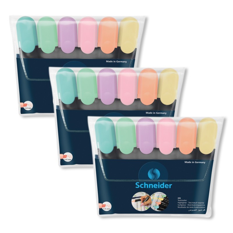 Schneider® Job Highlighters, Chisel Tip, Pastel, 6 Per Pack, 3 Packs