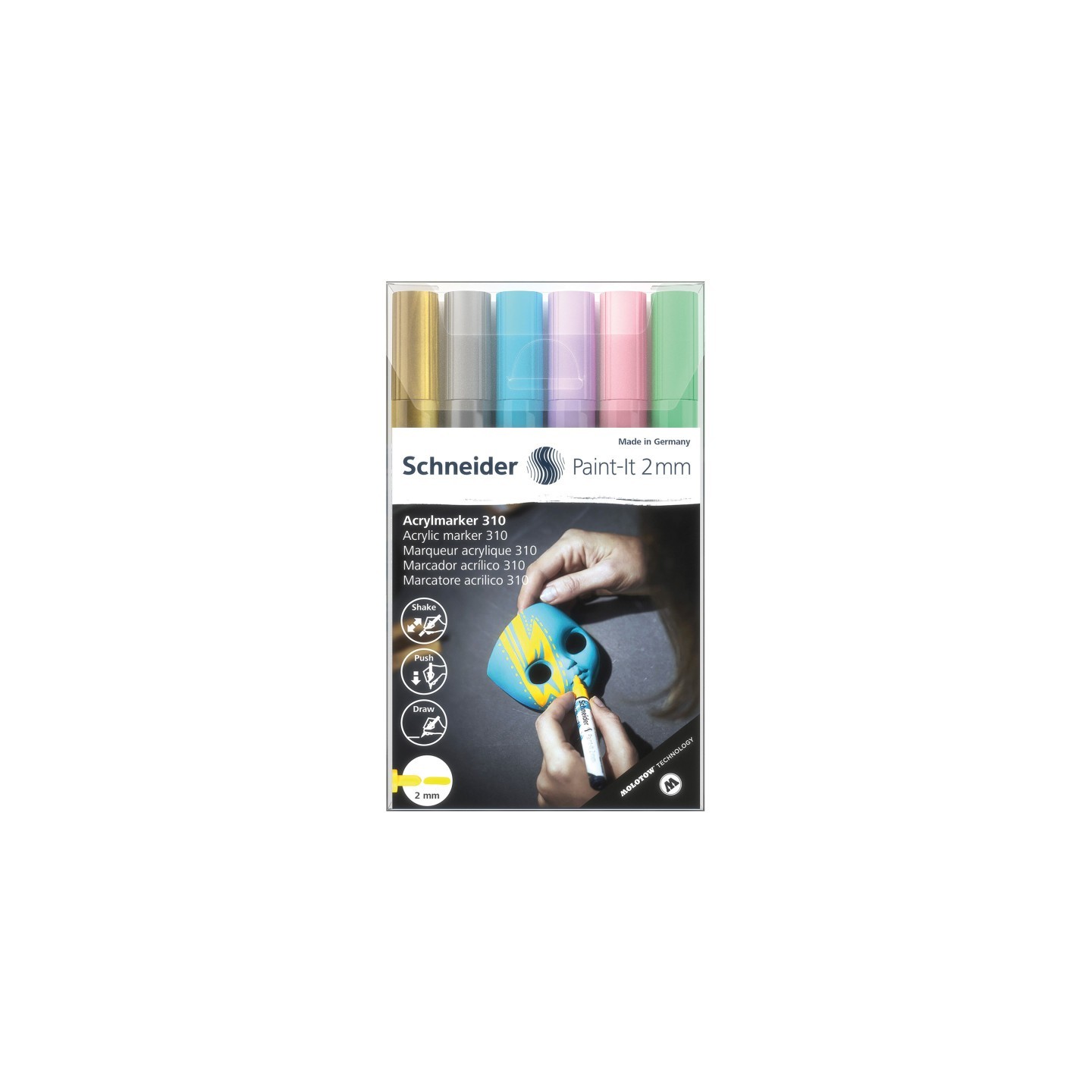 Schneider® Paint-It 310 Acrylic Markers, 2 mm Bullet Tip, Wallet, 6 Assorted Pastel Ink Colors