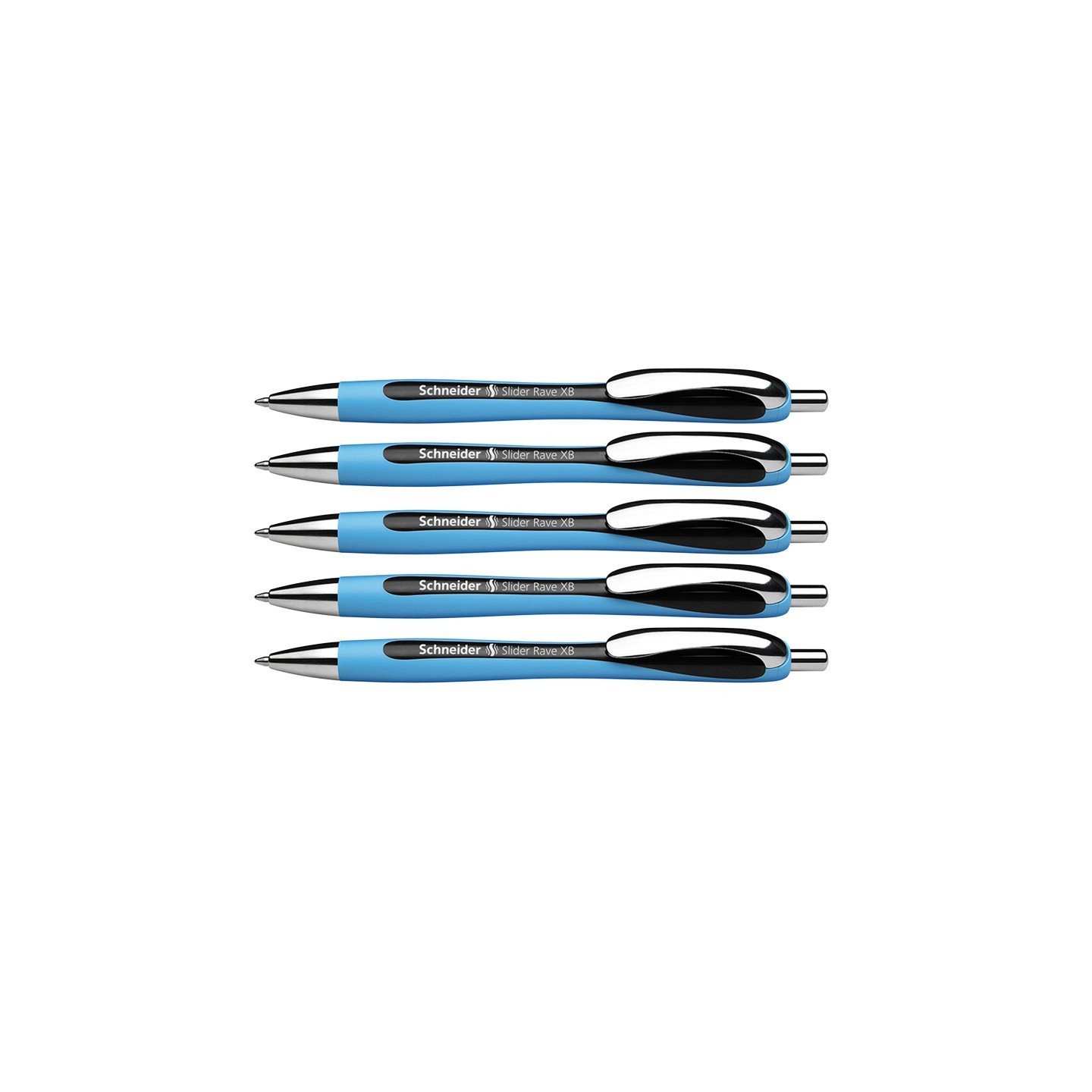 Schneider® Rave Retractable Ballpoint Pen, ViscoGlide Ink, 1.4 mm, Black, Pack of 5
