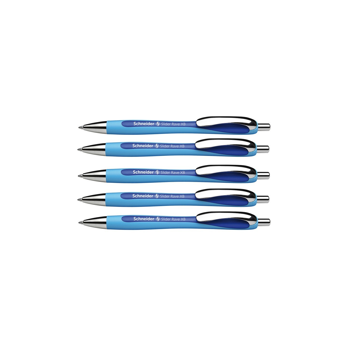Schneider® Rave Retractable Ballpoint Pen, ViscoGlide Ink, 1.4 mm, Blue, Pack of 5