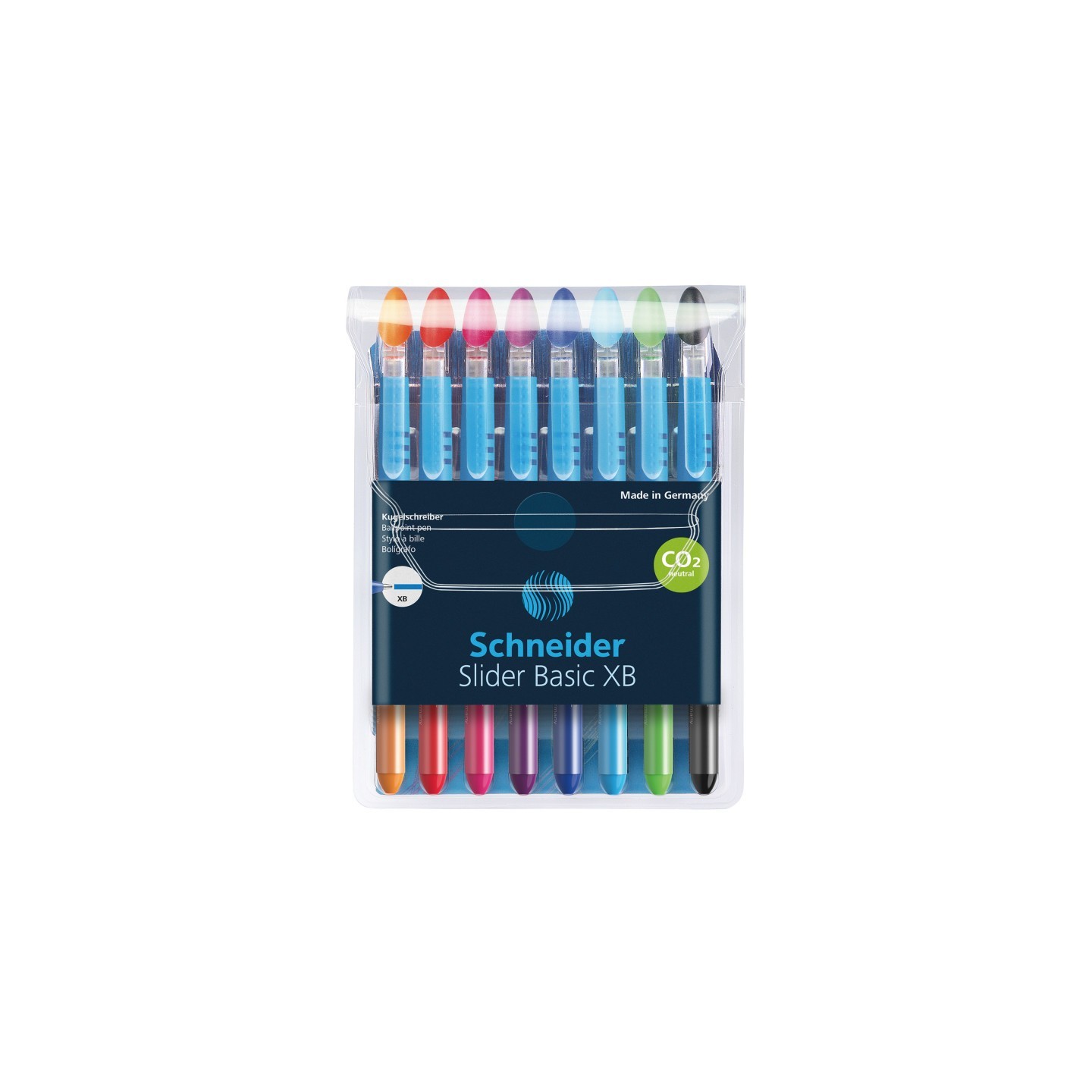 Schneider® Slider Basic XB Ballpoint Pen, 1.4 mm, 8 Assorted Ink Colors in Reusable Wallet