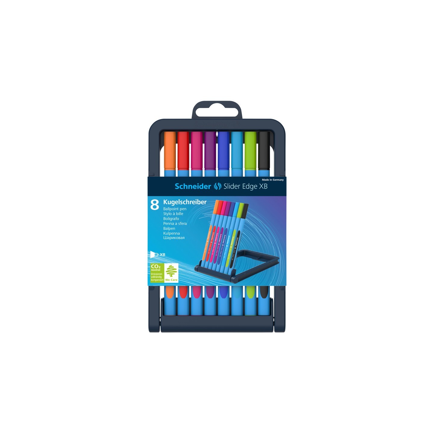 Schneider® Slider Edge XB Ballpoint Pen, 1.4 mm, 8 Assorted Ink Colors in Adjustable Case Stand