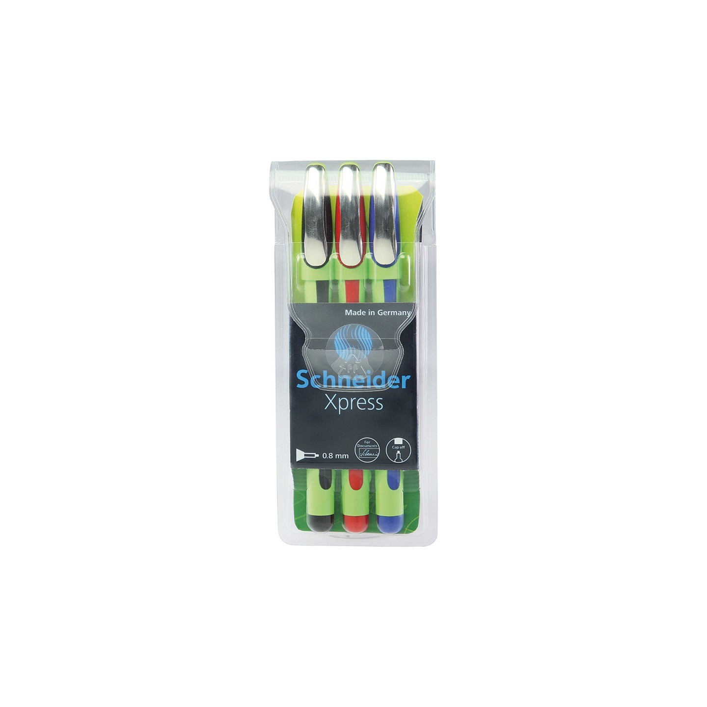 Schneider® Xpress Premium Fineliner Pen, Fiber Tip, 0.8 mm, 3 Assorted Ink Colors (Black, Red, Blue)