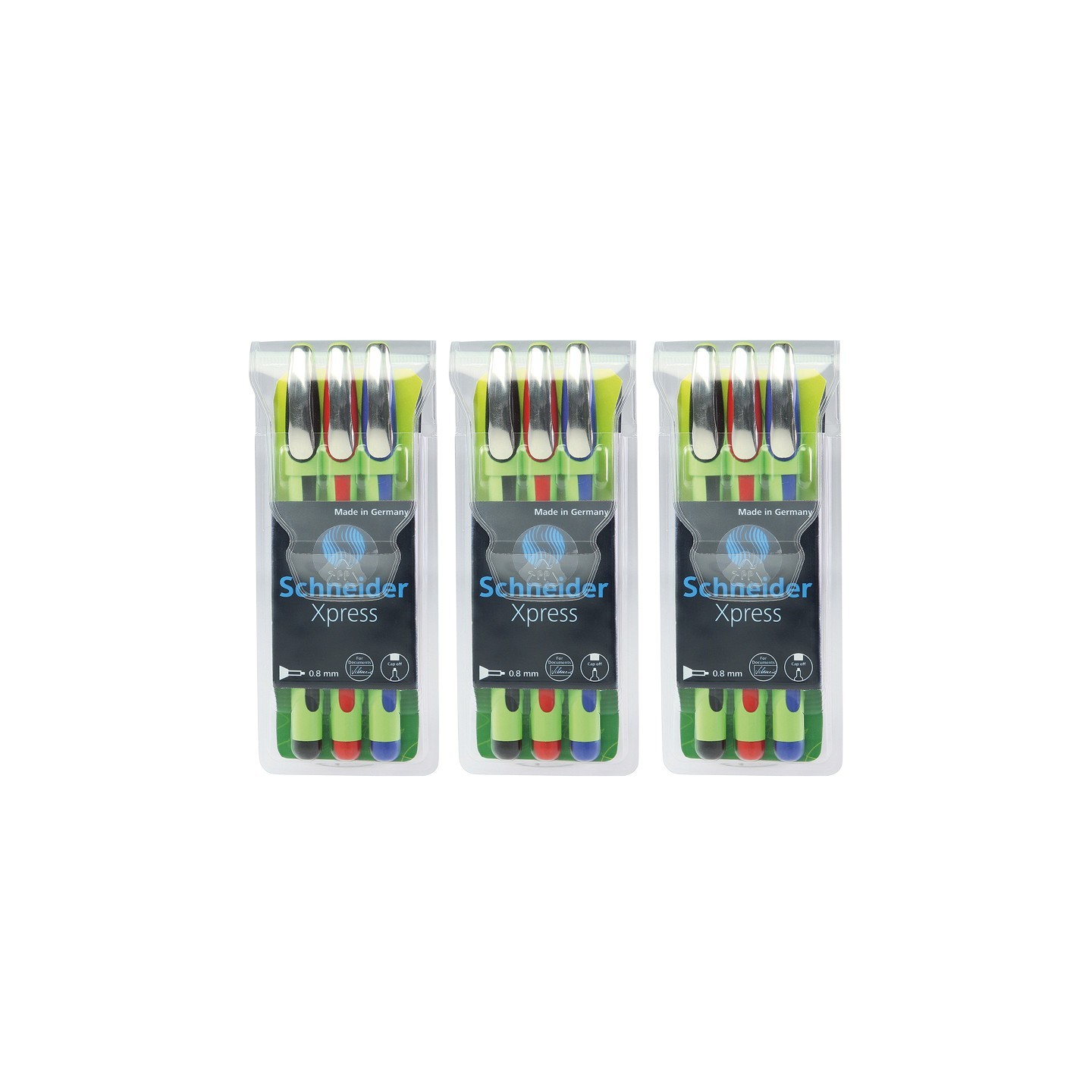 Schneider® Xpress Fineliner Pen, Fiber Tip, 0.8 mm, 3 Colors Per Pack, 3 Packs
