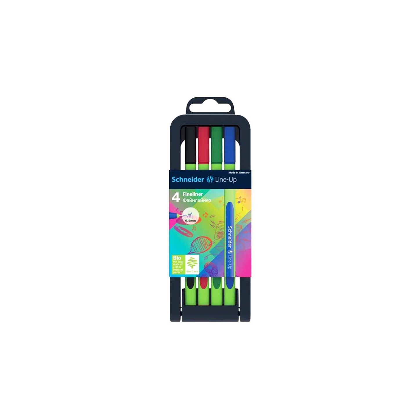 Schneider® Line-Up Fineliner Pen, 0.4 mm, Adjustable Case Stand, 4 Assorted Ink Colors