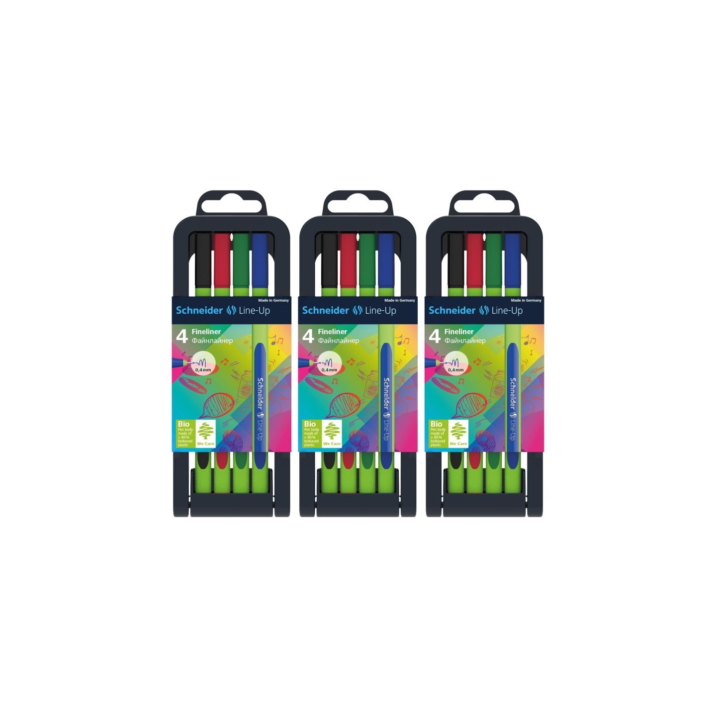 Schneider® Line-Up Fineliner Pens with Case, 4 Colors, 4 Per Pack, 3 Packs