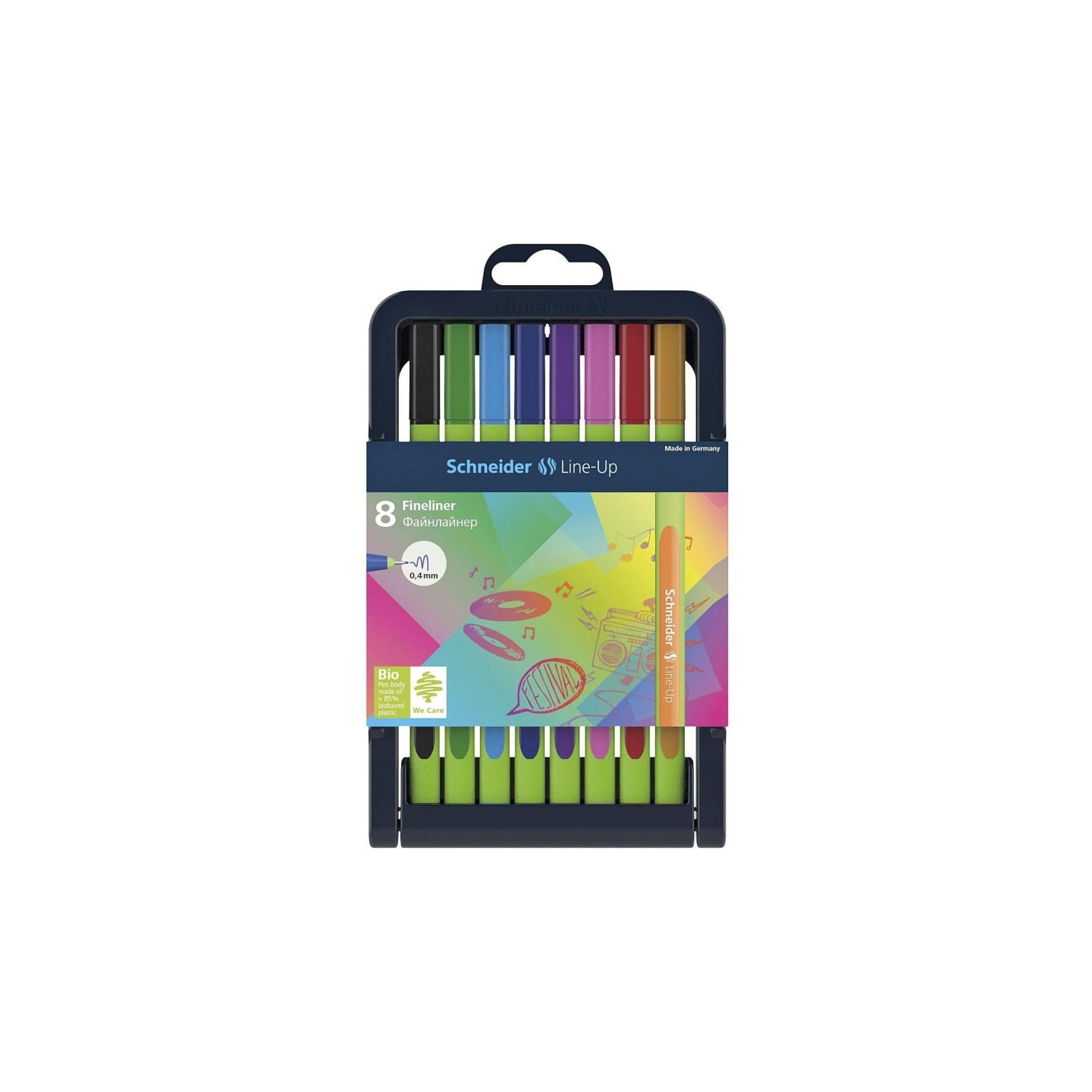 Schneider® Line-Up Fineliner Pen, 0.4 mm, Adjustable Case Stand, 8 Assorted Ink Colors