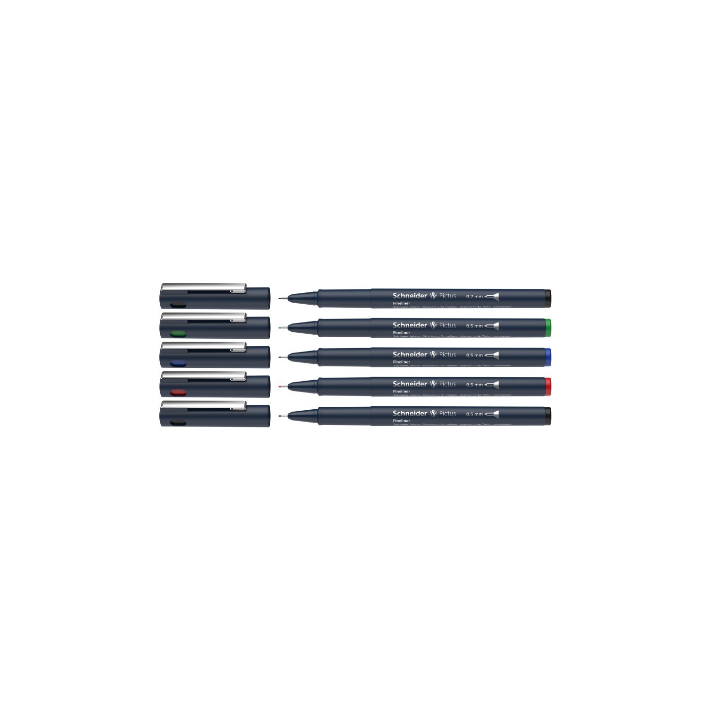Schneider® Pictus Fineliners, Wallet, 5 Pieces, Assorted Colors and Sizes