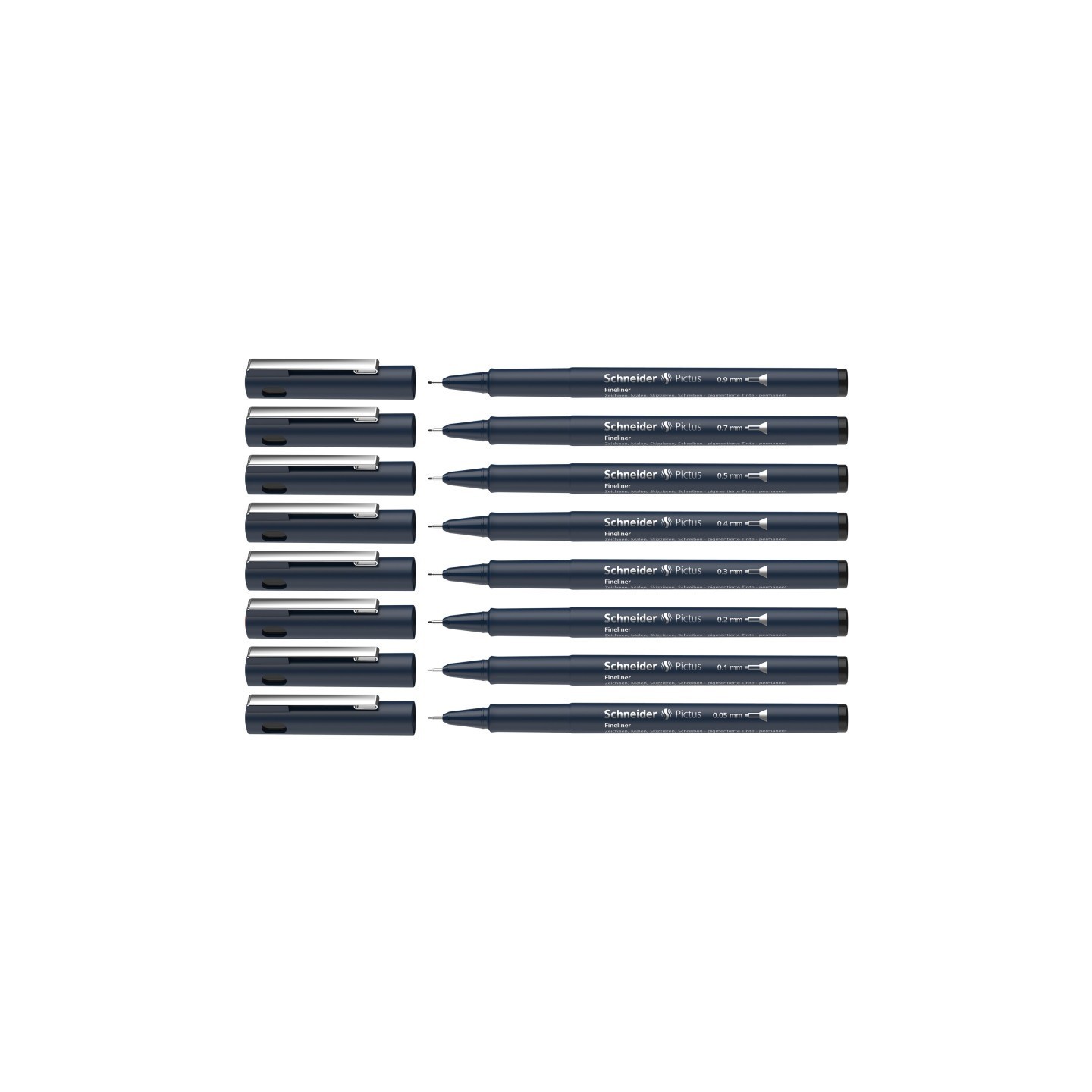 Schneider® Pictus Fineliners, Wallet, 8 Pieces, Black Ink, Assorted Sizes