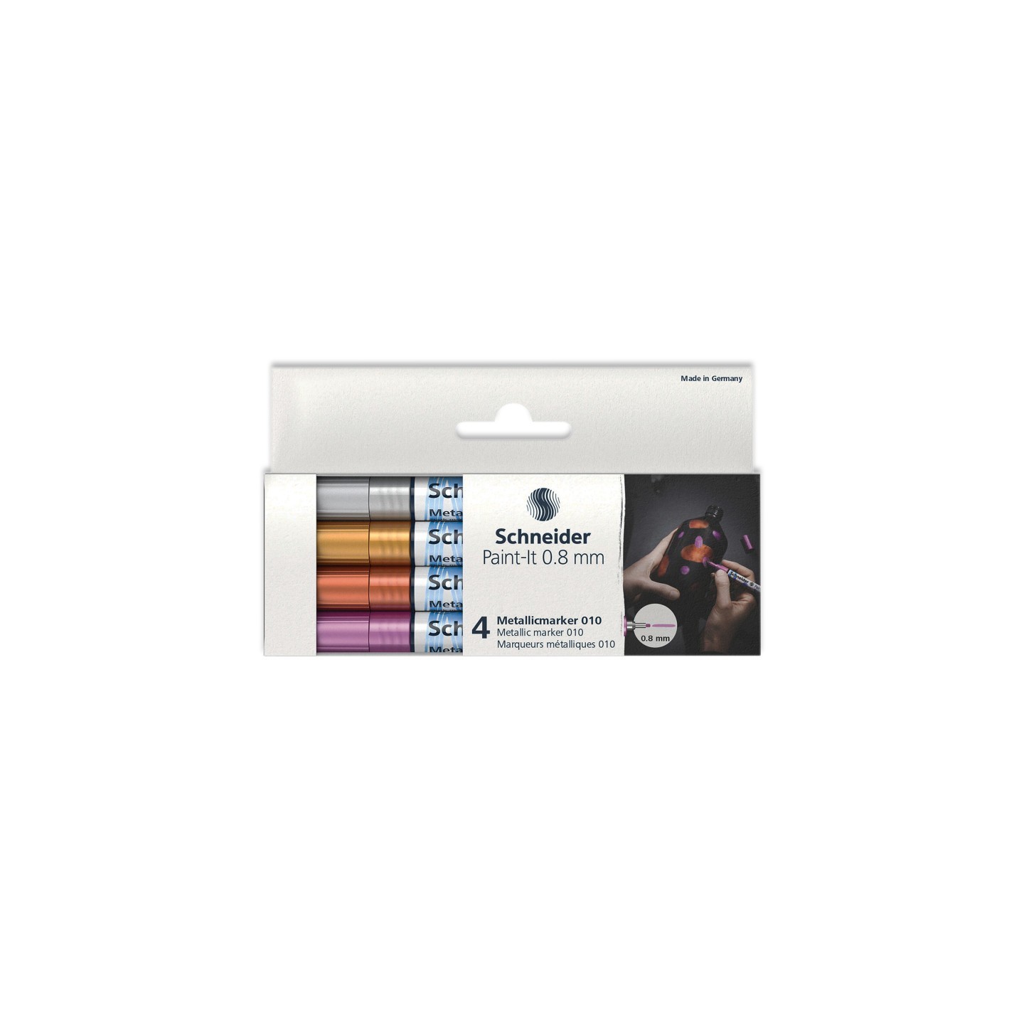 Schneider® Paint-It 010 Metallic Markers, 0.8 mm Tip, Wallet, 4 Assorted Ink Colors (Set 1)
