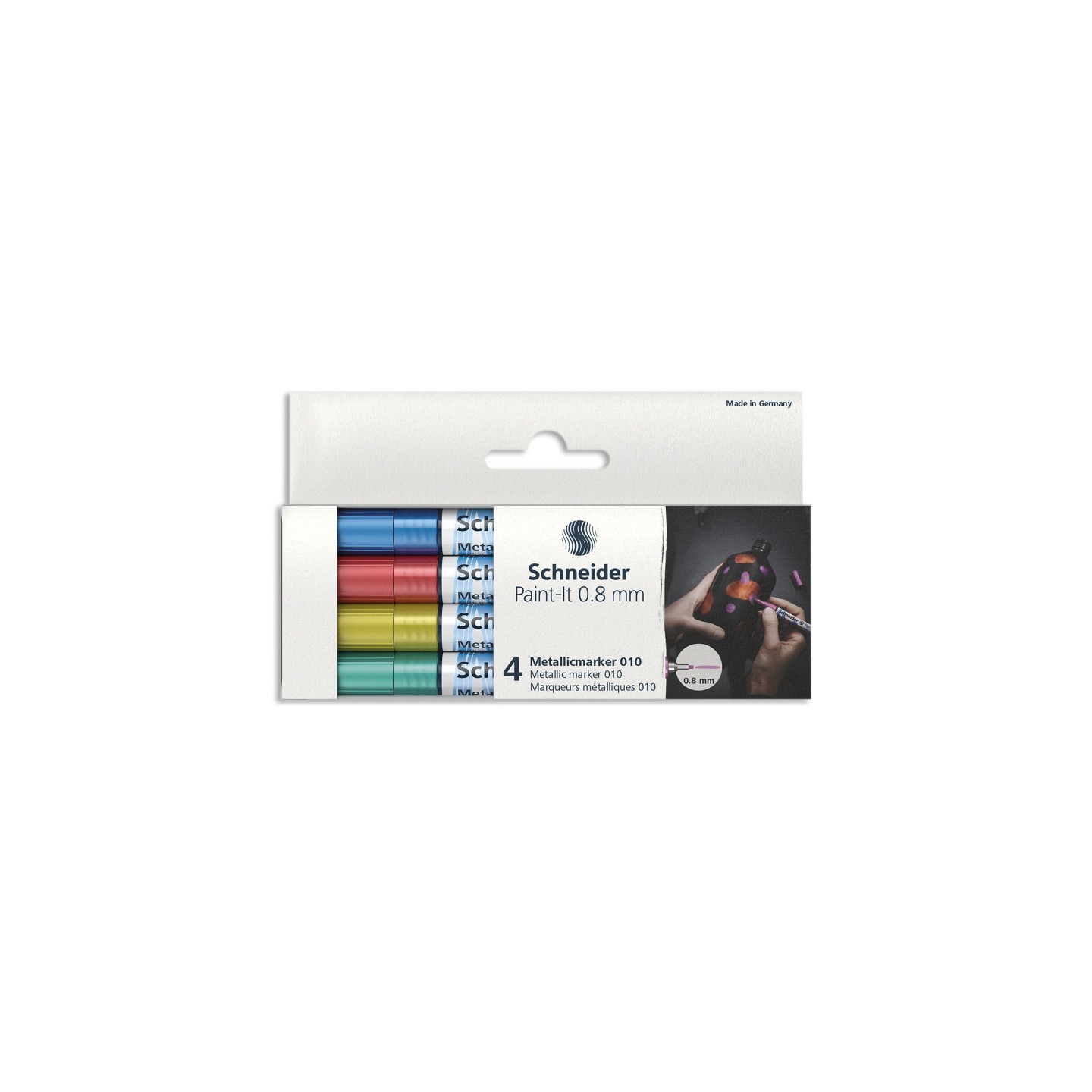 Schneider® Paint-It 010 Metallic Markers, 0.8 mm Tip, Wallet, 4 Assorted Ink Colors (Set 2)