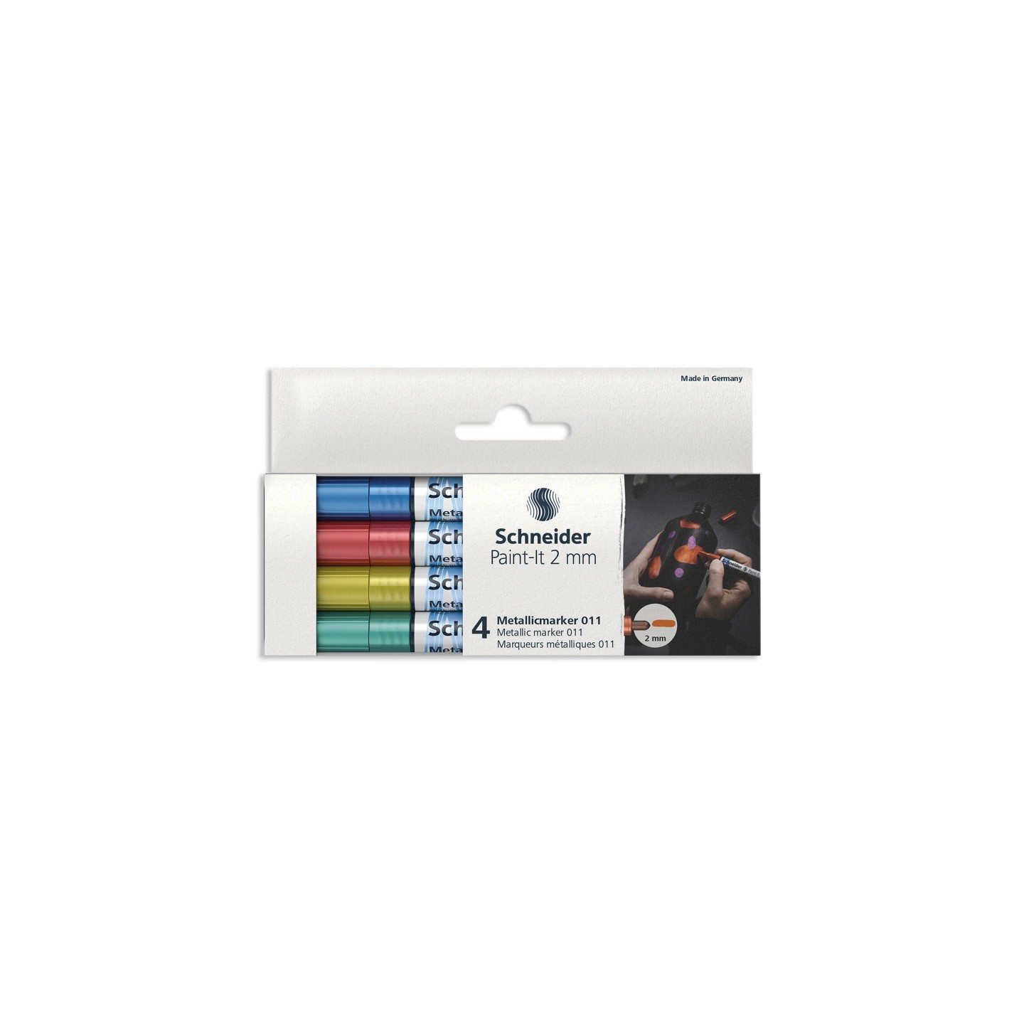 Schneider® Paint-It 011 Metallic Markers, 2 mm Tip, Wallet, 4 Assorted Ink Colors (Set 2)