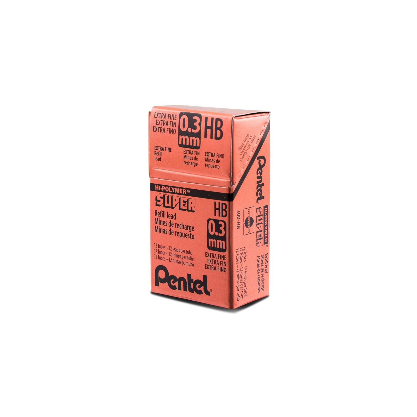 Pentel® Super Hi-Polymer Lead Refill (0.3mm) Extra Fine, HB, 12 Pieces/Tube, 12 Tubes/Box
