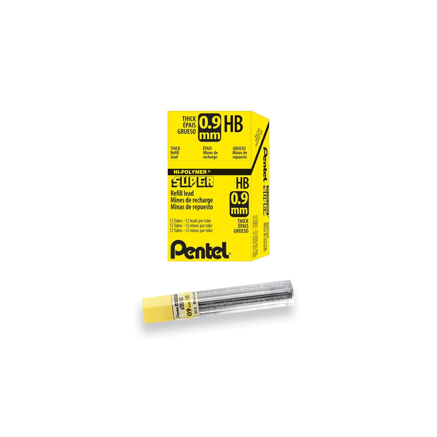 Pentel® Super Hi-Polymer Lead Refill (0.9mm) Thick, HB, 15 Pieces/Tube, 12 Tubes/Box