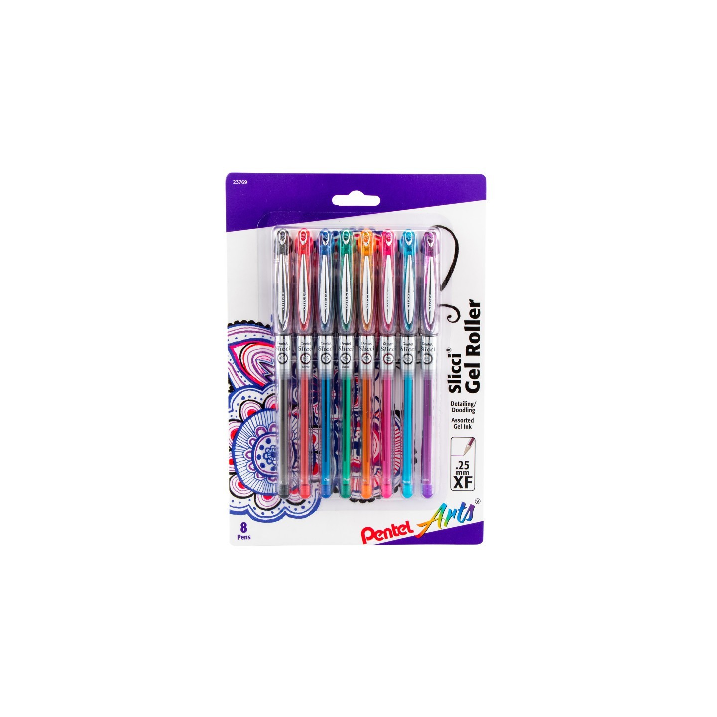 Pentel Arts Slicci (0.25mm) Extra Fine Gel Pen Assorted Ink, 8-Pack