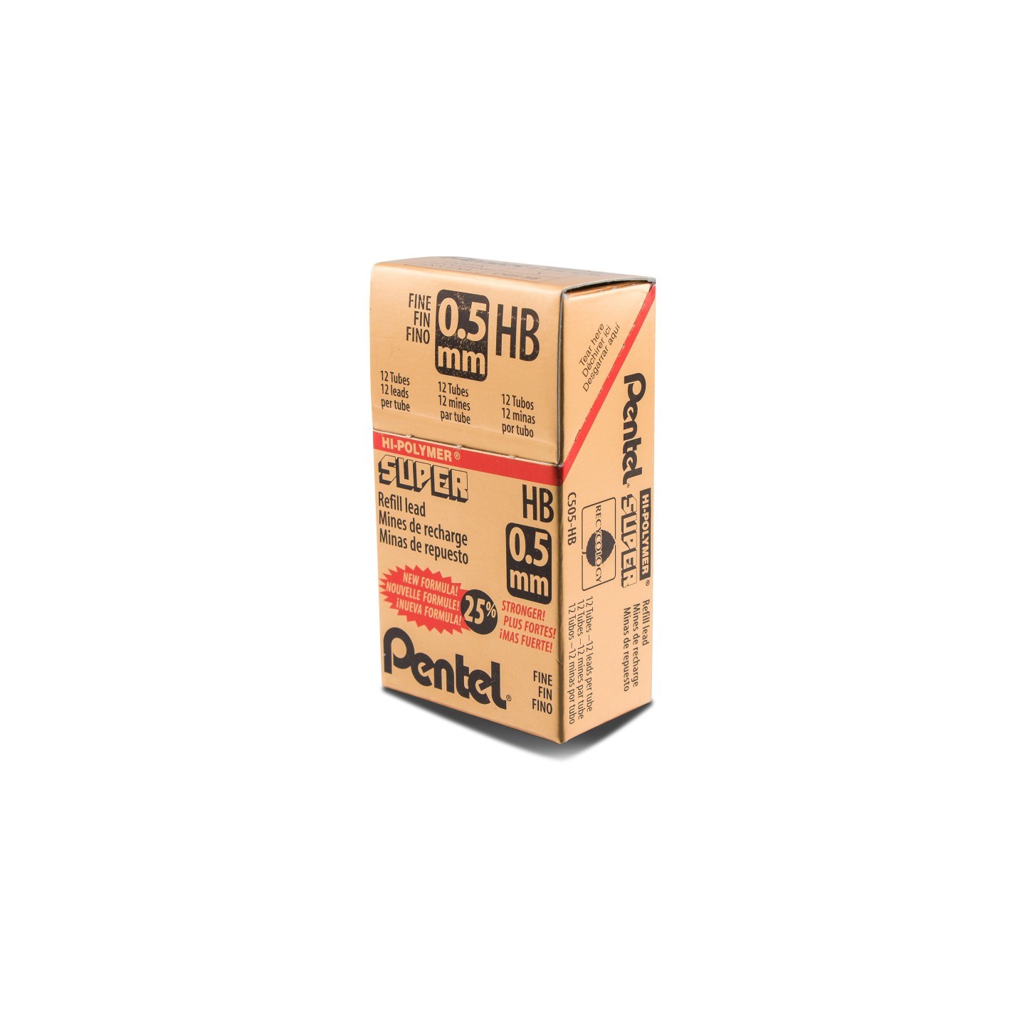 Pentel® Super Hi-Polymer Lead Refill (0.5mm) Fine, HB, 12 Pieces/Tube, 12 Tubes/Box