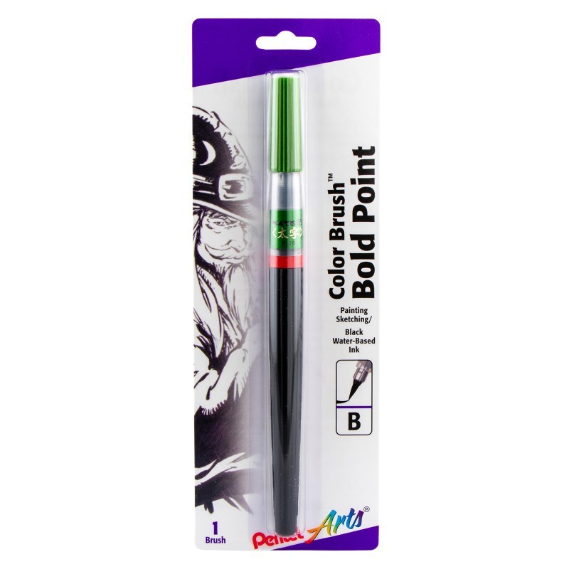 Pentel Arts Color Brush, Bold Point, Black Ink, 1 Count