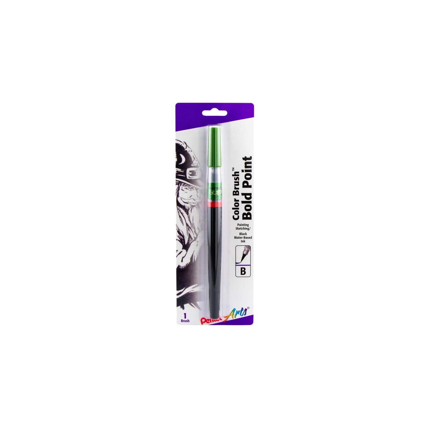 Pentel Arts Color Brush, Bold Point, Black Ink, 1 Count