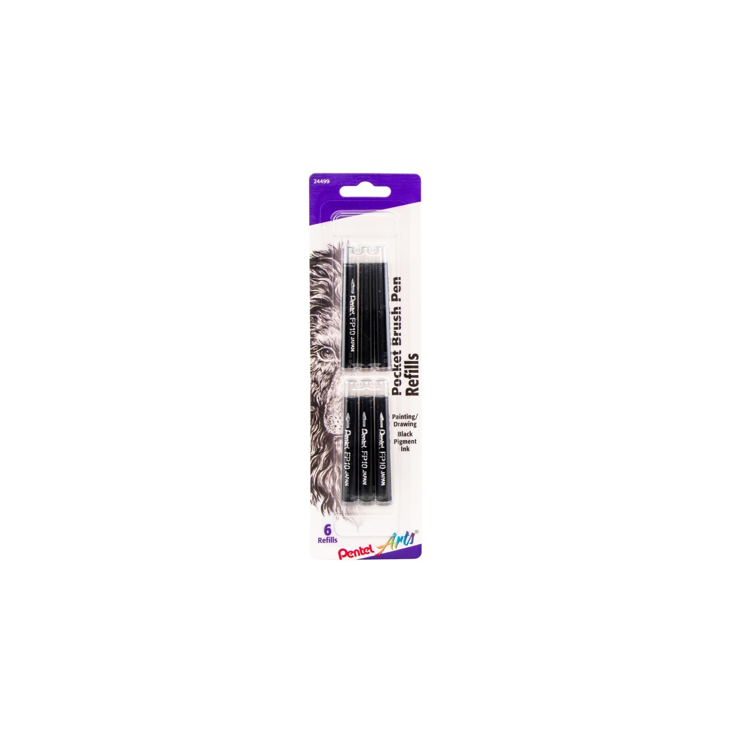 Pentel Arts Pocket Brush Pen Refills, Black Ink, Pack of 6