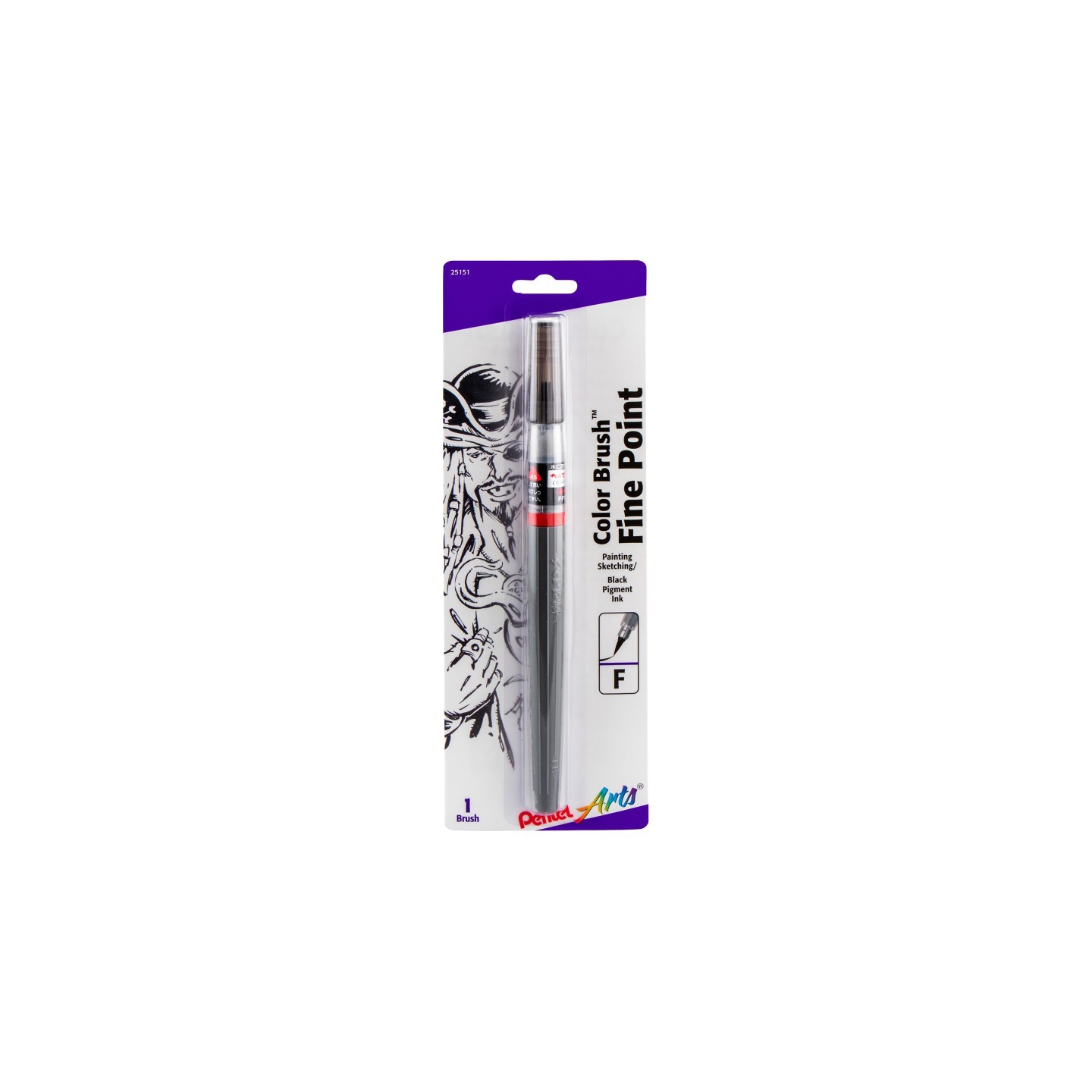 Pentel Arts Color Brush with Pigment Ink, Fine Tip, Black, 1-Pack