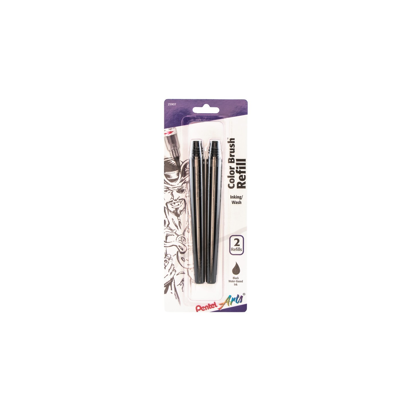 Pentel Arts Color Brush Water-Based Ink Refills, Black Ink, 2-Pack