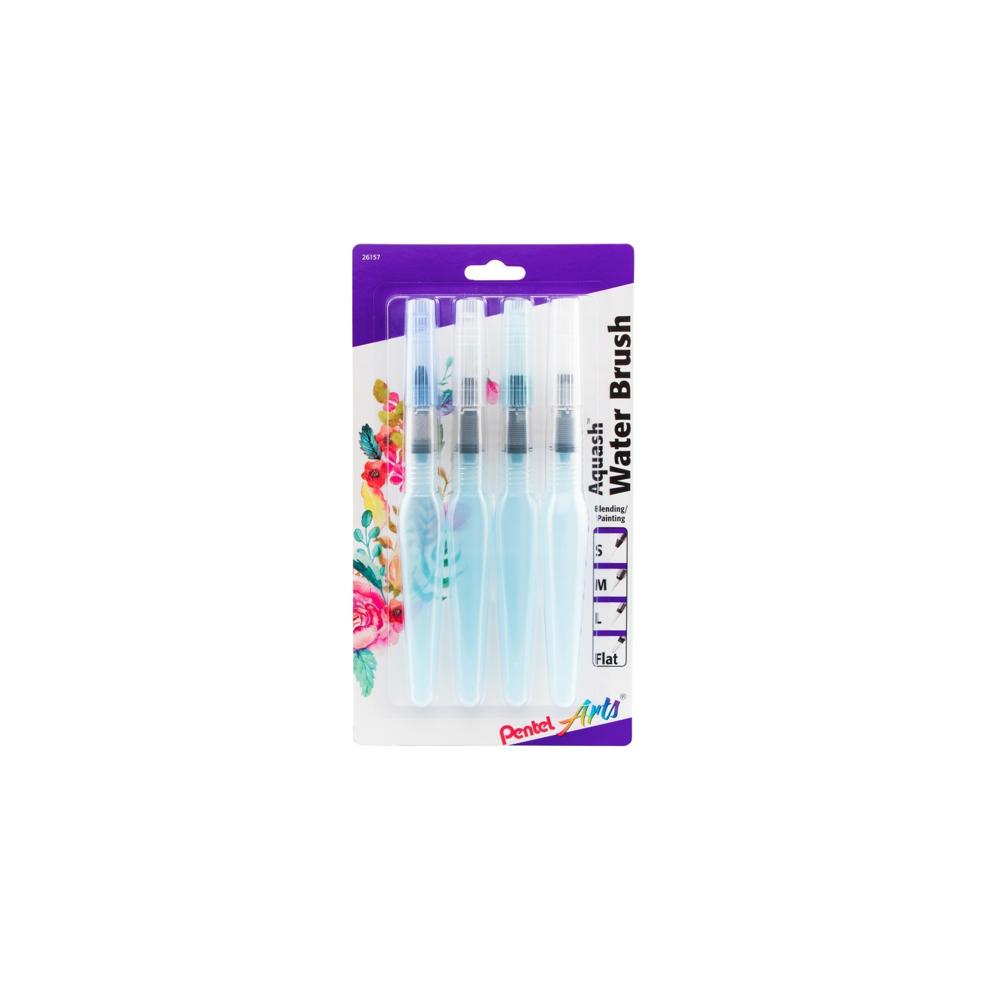 Pentel Arts Aquash Water Brush Assorted Tips, 4-Pack, Peggable Carded