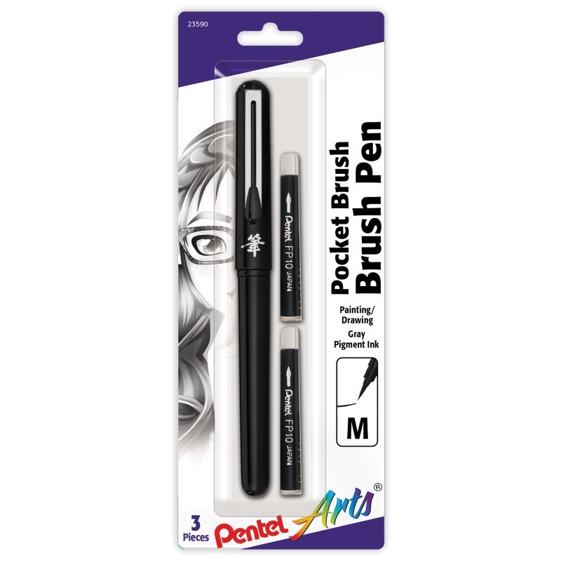 Pentel Arts Pocket Brush Pen with 2 Black Refills