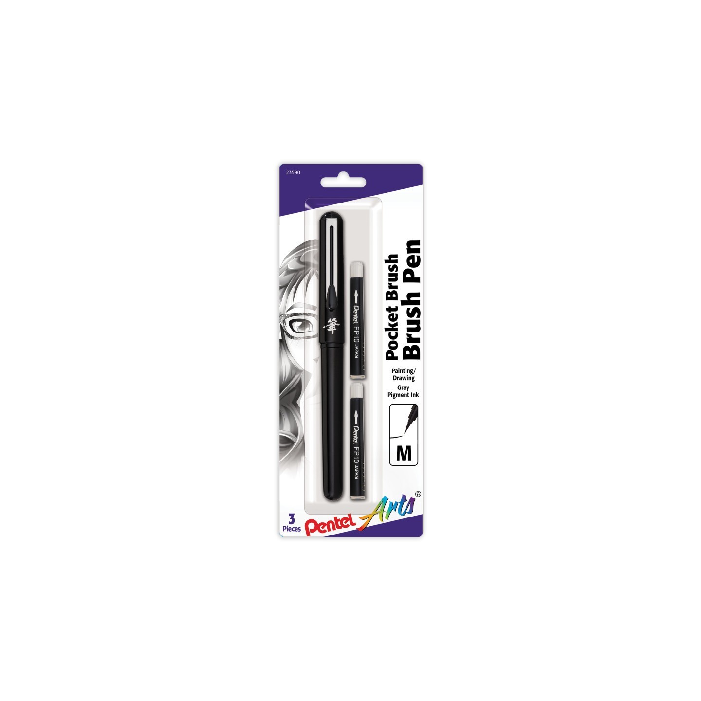 Pentel Arts Pocket Brush Pen with 2 Black Refills
