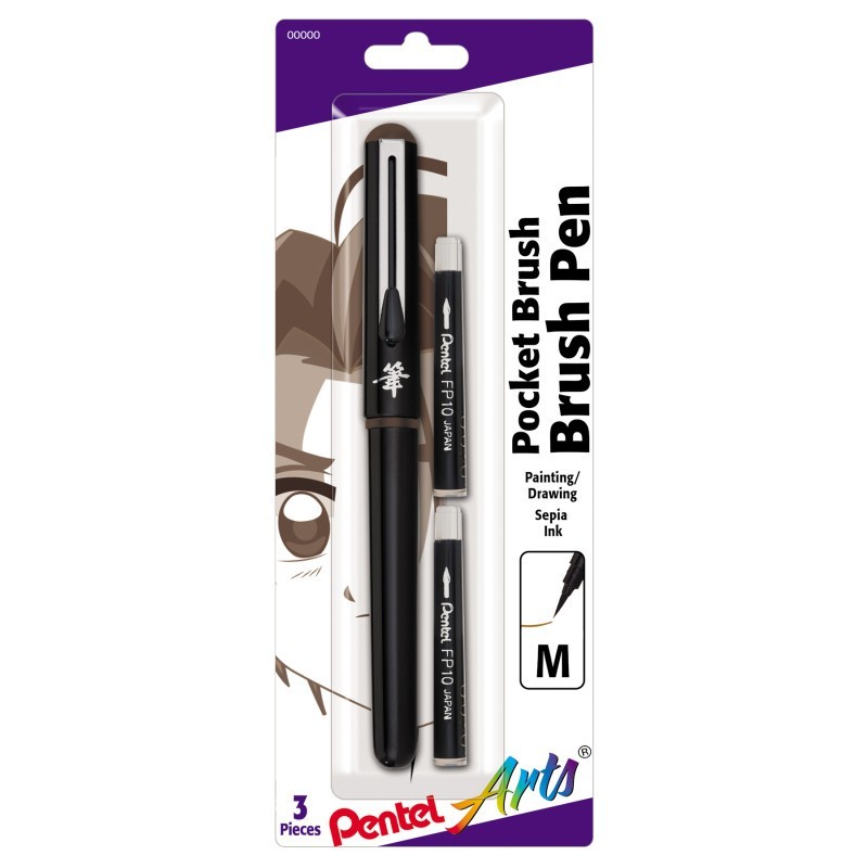 Pentel Arts Pocket Brush Pen with 2 Sepia Refills