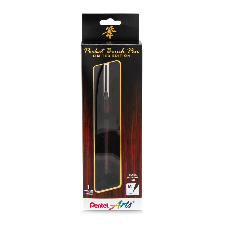 Pentel Arts Limited Edition Pocket Brush Pen with 2 Black Refills, Mahogany Wrap