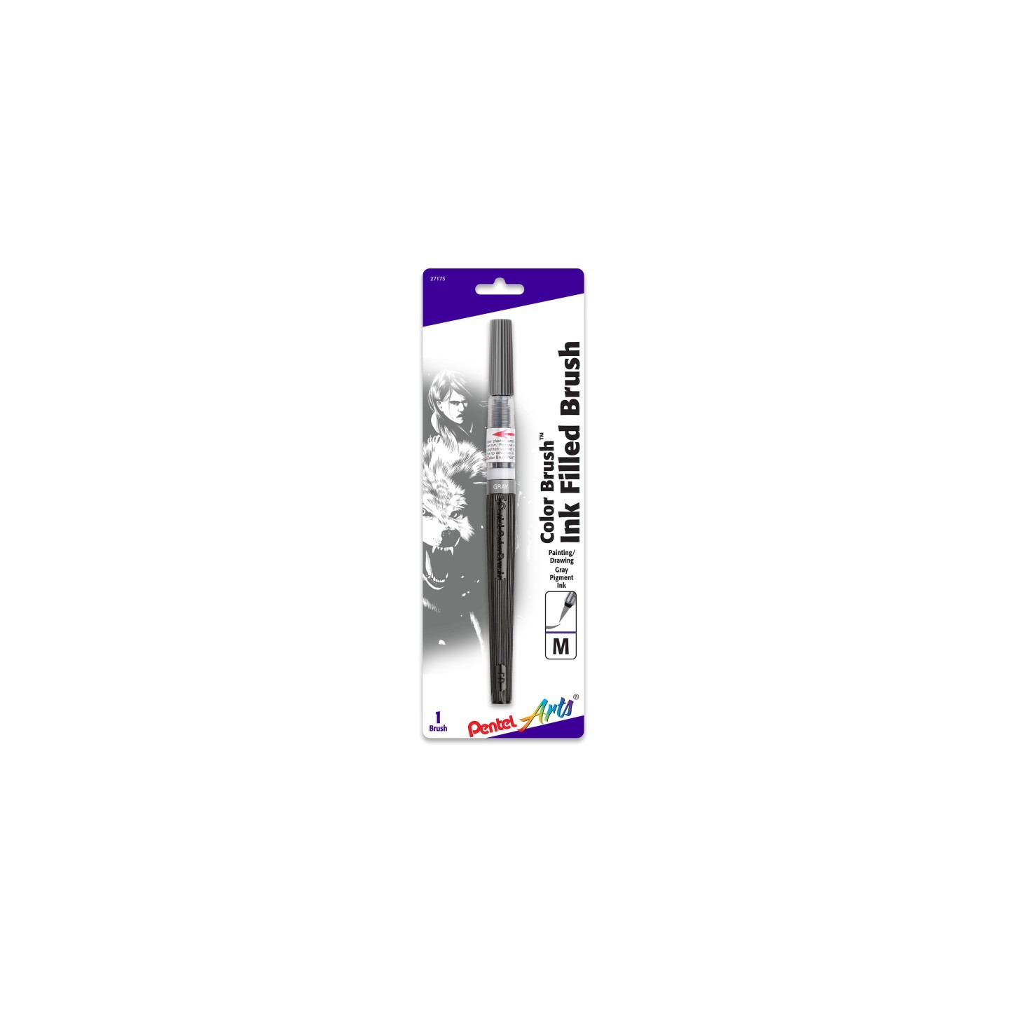 Pentel Arts Color Brush with Water-Based Ink, Medium Tip, Gray, 1-Pack