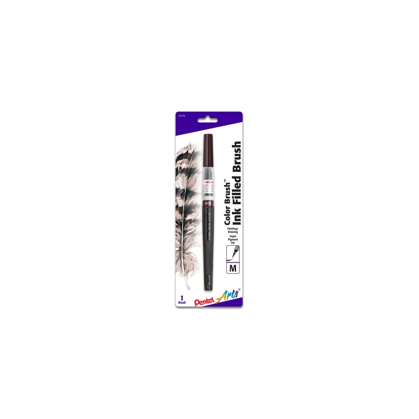 Pentel Arts Color Brush with Water-Based Ink, Medium Tip, Sepia, 1-Pack