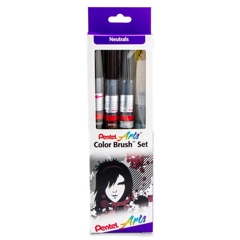Pentel Arts Color Brush Set, Neutrals, Peggable Box Set